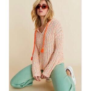 Lisa Todd Skittles Confetti Knit Hoodie Sweater Size XS Orange Tropical Treat